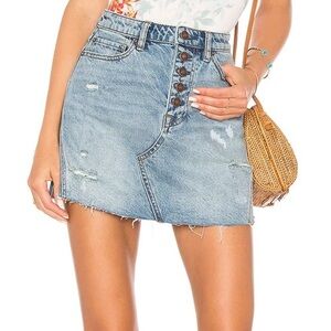 Free People Button Fly Light Wash Denim Cutoff Mini Skirt Size 27